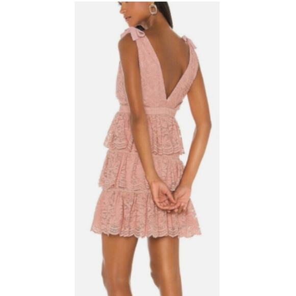 Bardot 6 Dusty Rose Pink Roxie Tiered Layered Lace Dress Shoulder Tie Cocktail - Picture 14 of 14